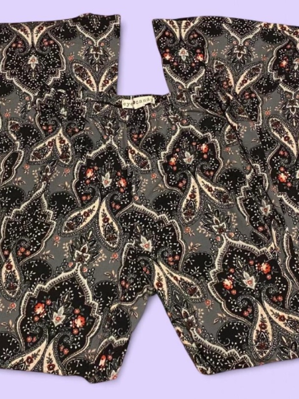 eye candy Black Paisley Print Legging Pants with White & Coral Accents